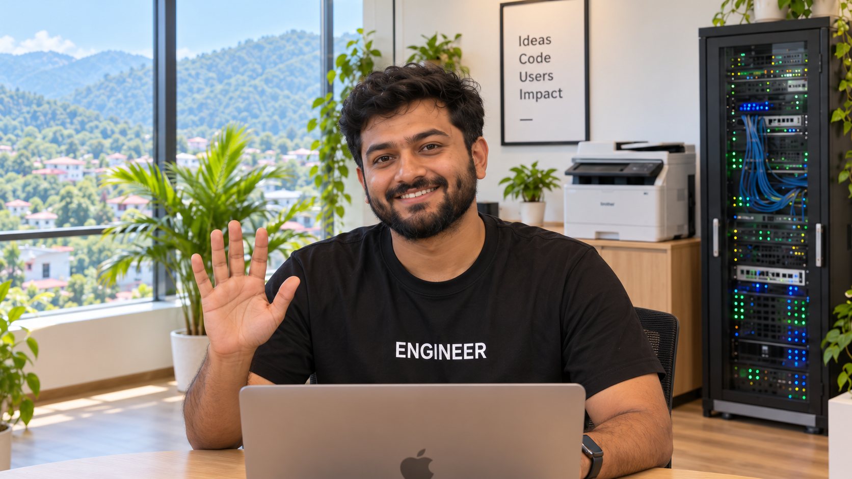 Engineer waving at the camera
